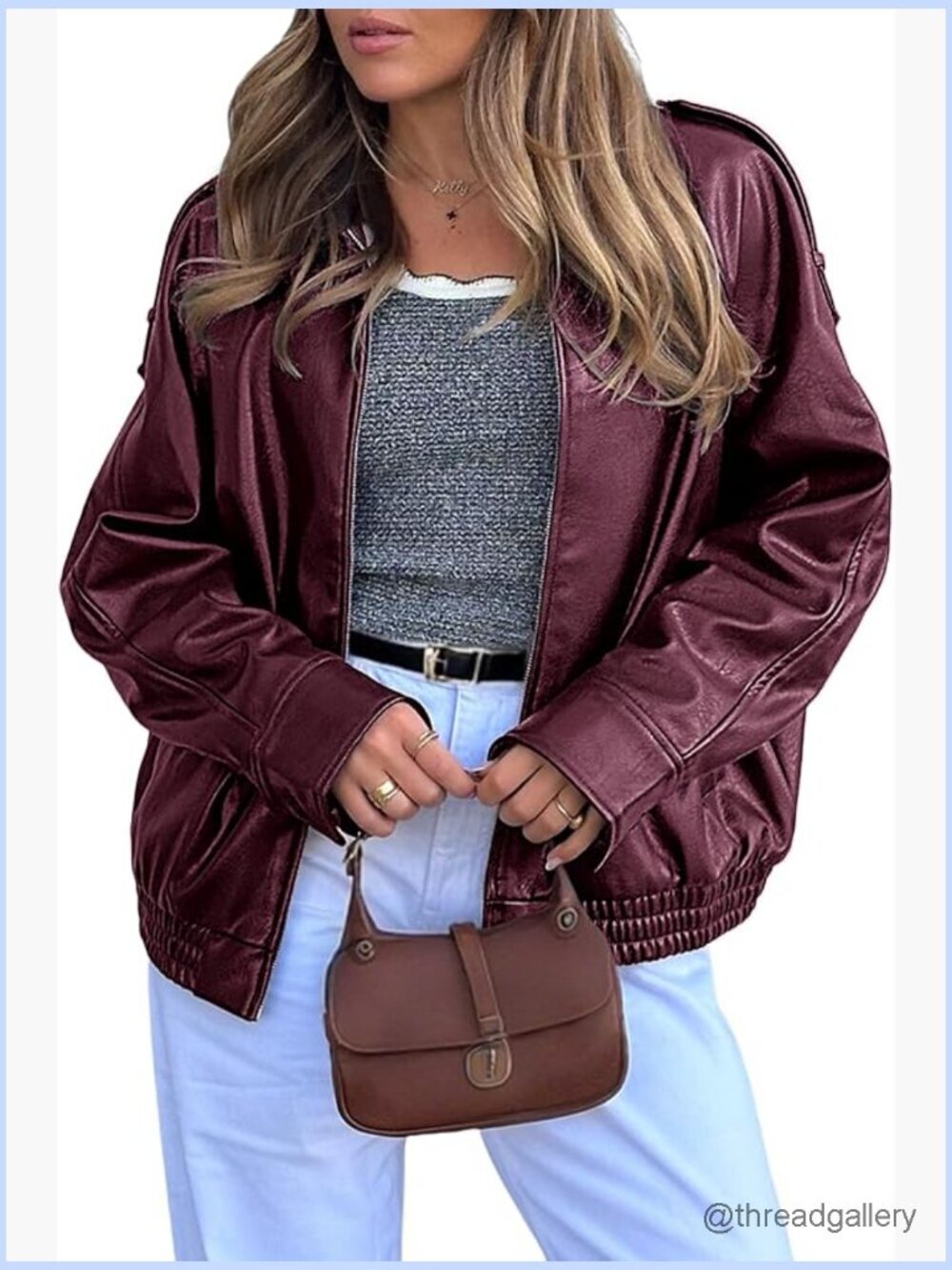 Vegan Leather Moto Jacket Oversized Faux Leather Bomber Zip Up Fall Coat Womens